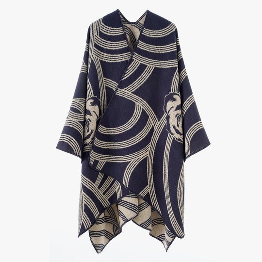 Damen Jacquard-Capeponcho mit Rosenmotiv und offener Front Shop Nory
