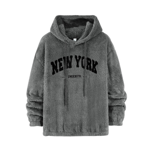 Unisex Kuscheliger Teddy-Fleece-Hoodie mit Chenille-Schriftzug Shop Nory