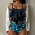 Damen Crop-Top-Bikini mit voluminösen Rüschendetails und hoch tailliertem Slip