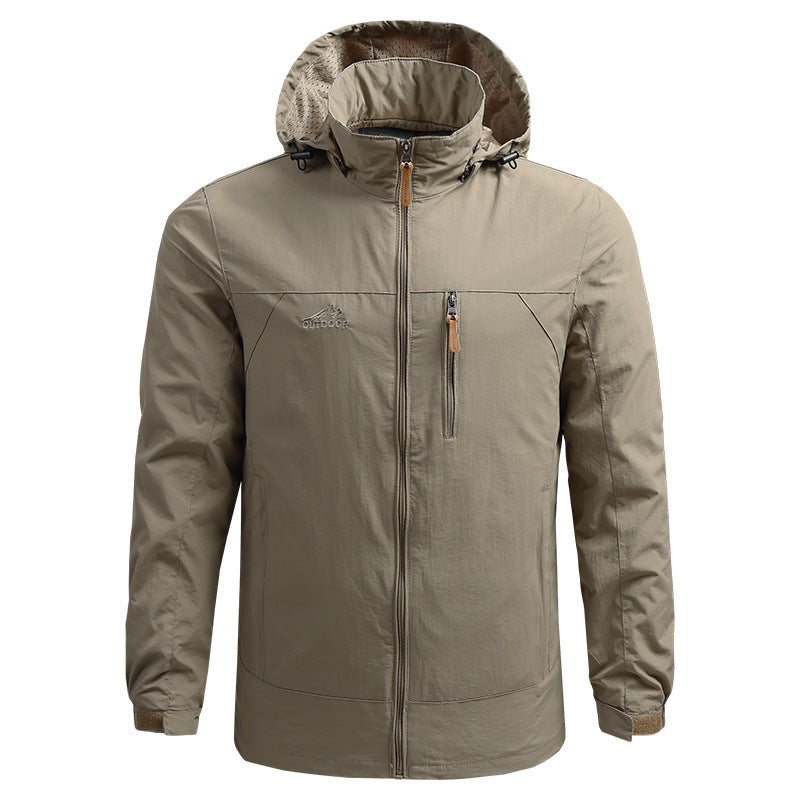 Herren Leichte atmungsaktive Outdoorjacke mit Kapuze, Brust-Reißverschluss und windabweisender Shell Shop Nory
