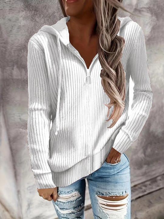 Damen Lässiger Rippstrick-Hoodie mit halbhohem Reißverschluss und Ringzipper Shop Nory