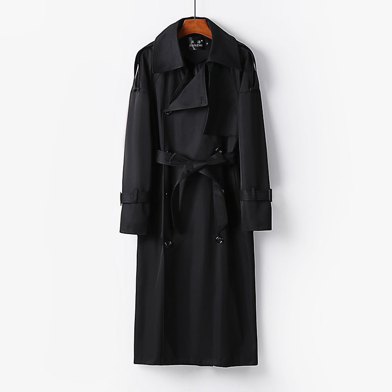 Damen Langer Doppelreihiger Trenchcoat mit Bindegürtel und Epauletten Shop Nory