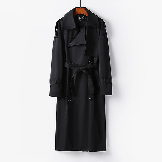 Damen Langer Doppelreihiger Trenchcoat mit Bindegürtel und Epauletten Shop Nory