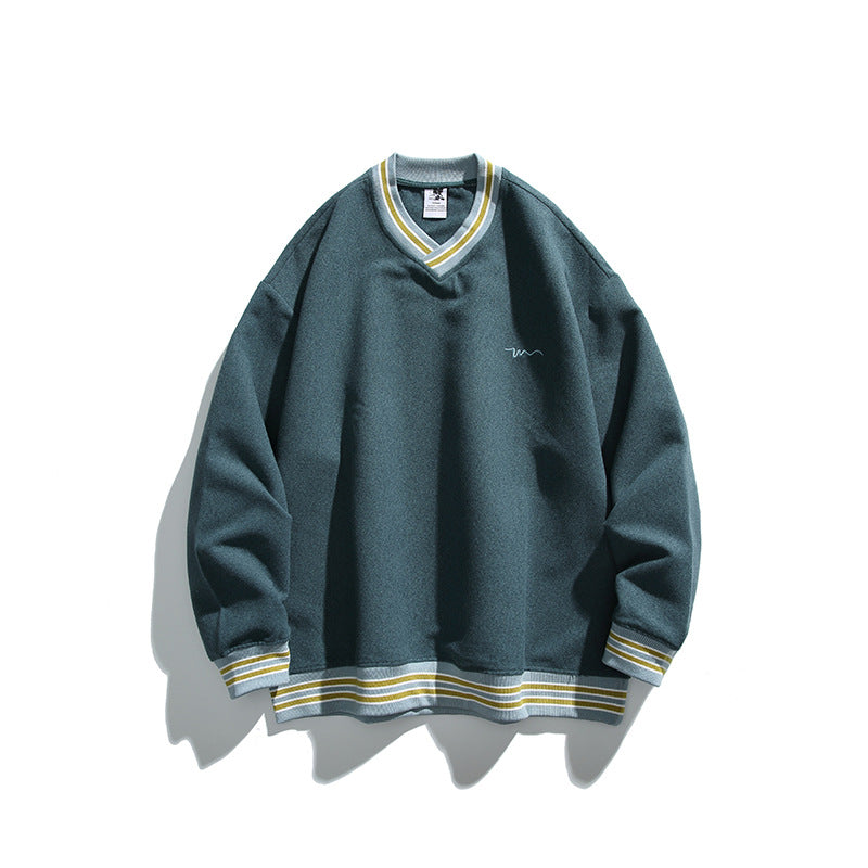 Herren Oversized V-Ausschnitt Sweatshirt mit Kontraststreifen an Bündchen und Saum Shop Nory