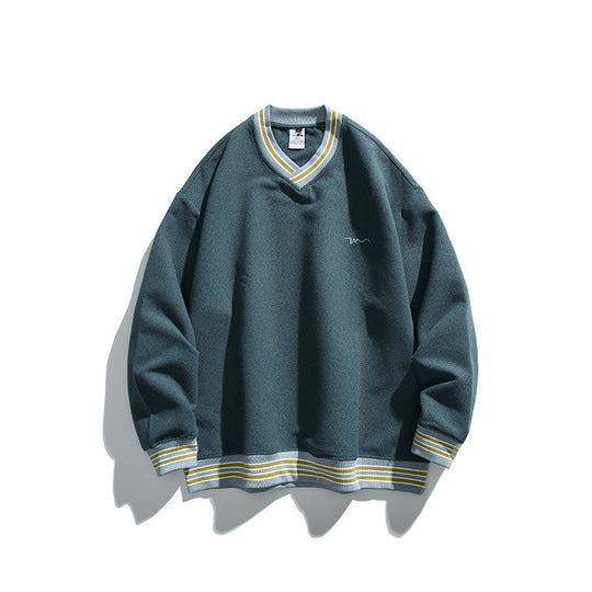 Herren Oversized V-Ausschnitt Sweatshirt mit Kontraststreifen an Bündchen und Saum Shop Nory