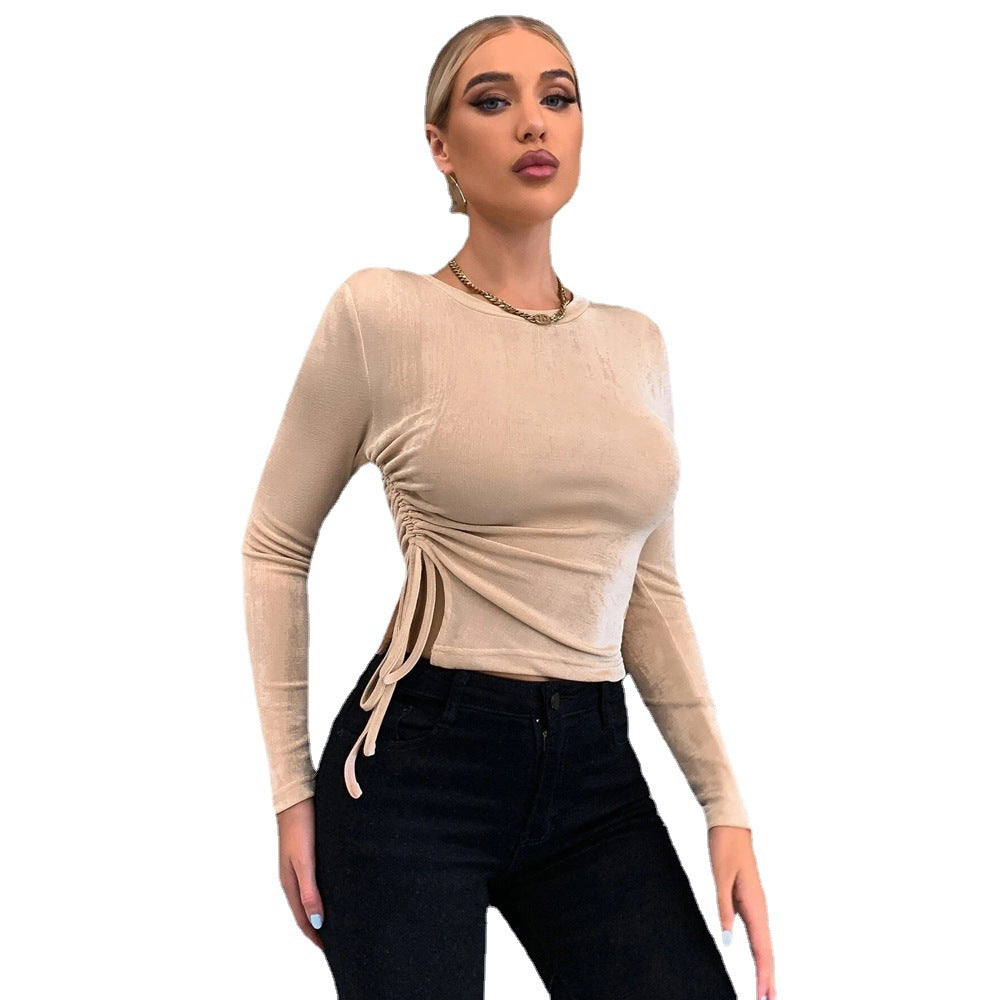 Damen figurbetontes Langarm-Top mit seitlicher Raffung, Tunnelzug und schmeichelnder Sculpting‑Passform Shop Nory