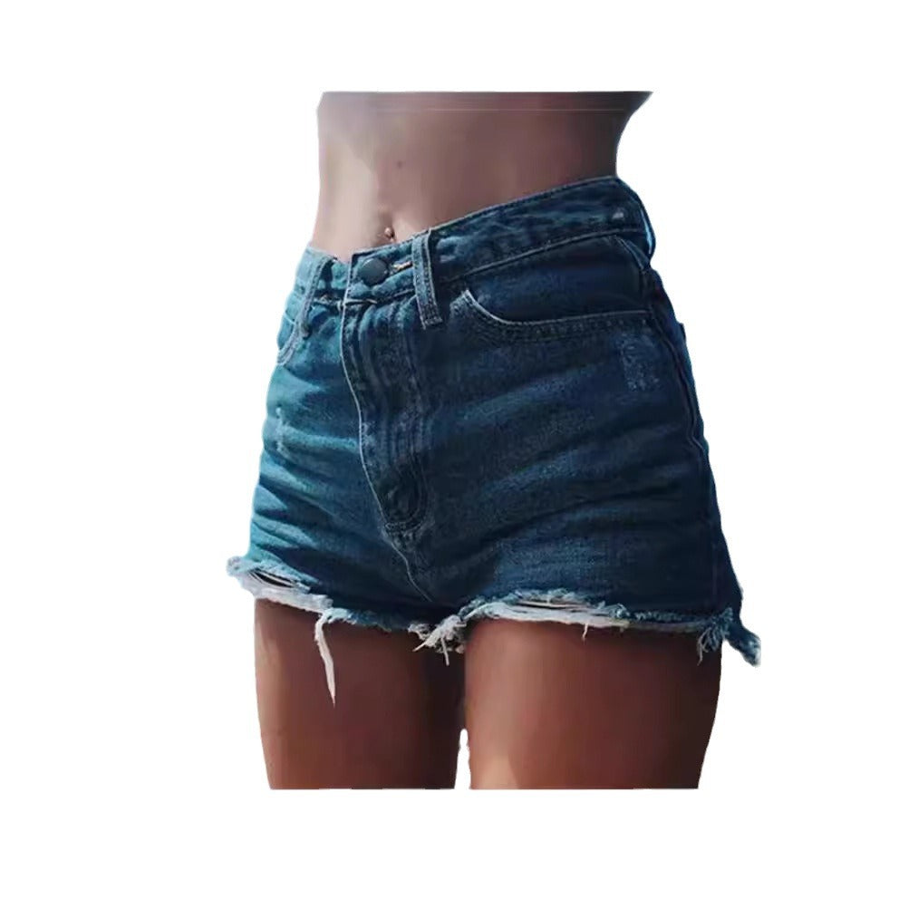 Damen lässige Destroyed Denim-Shorts mit hohem Bund