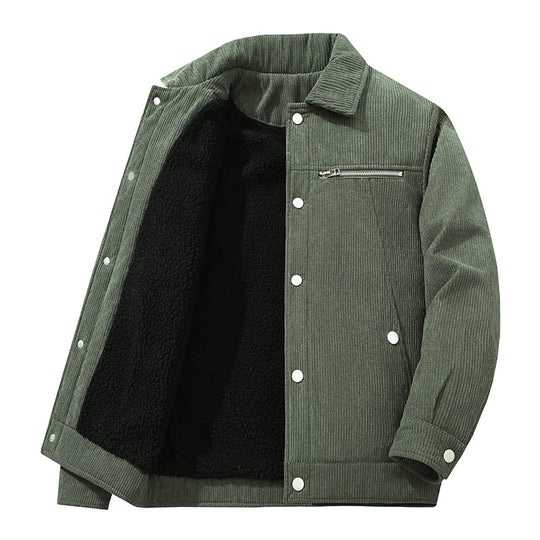 Herren Cord-Truckerjacke mit Reißverschluss-Brusttasche und Druckknopffront Shop Nory