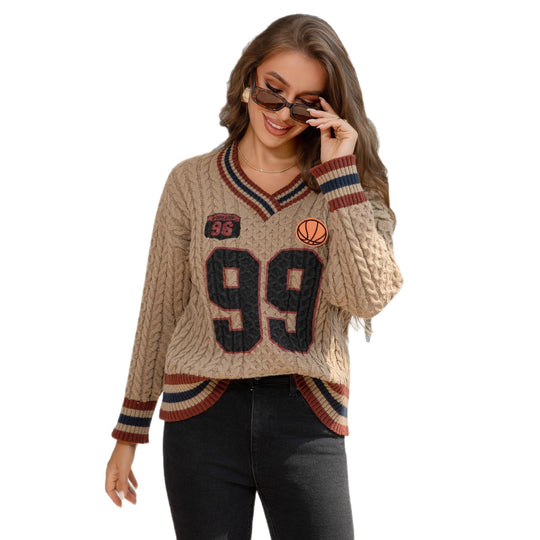 Damen Schräg ausgeschnittener Zopfstrick-Pullover im College‑Look Shop Nory