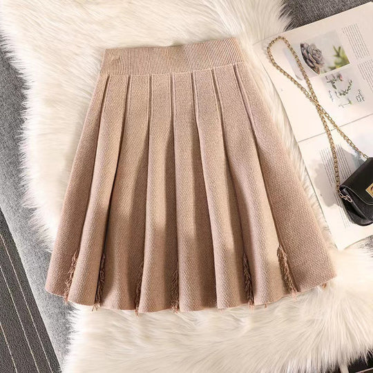 Damen Eleganter Plissee-Rock mit feinem Strickdesign Shop Nory