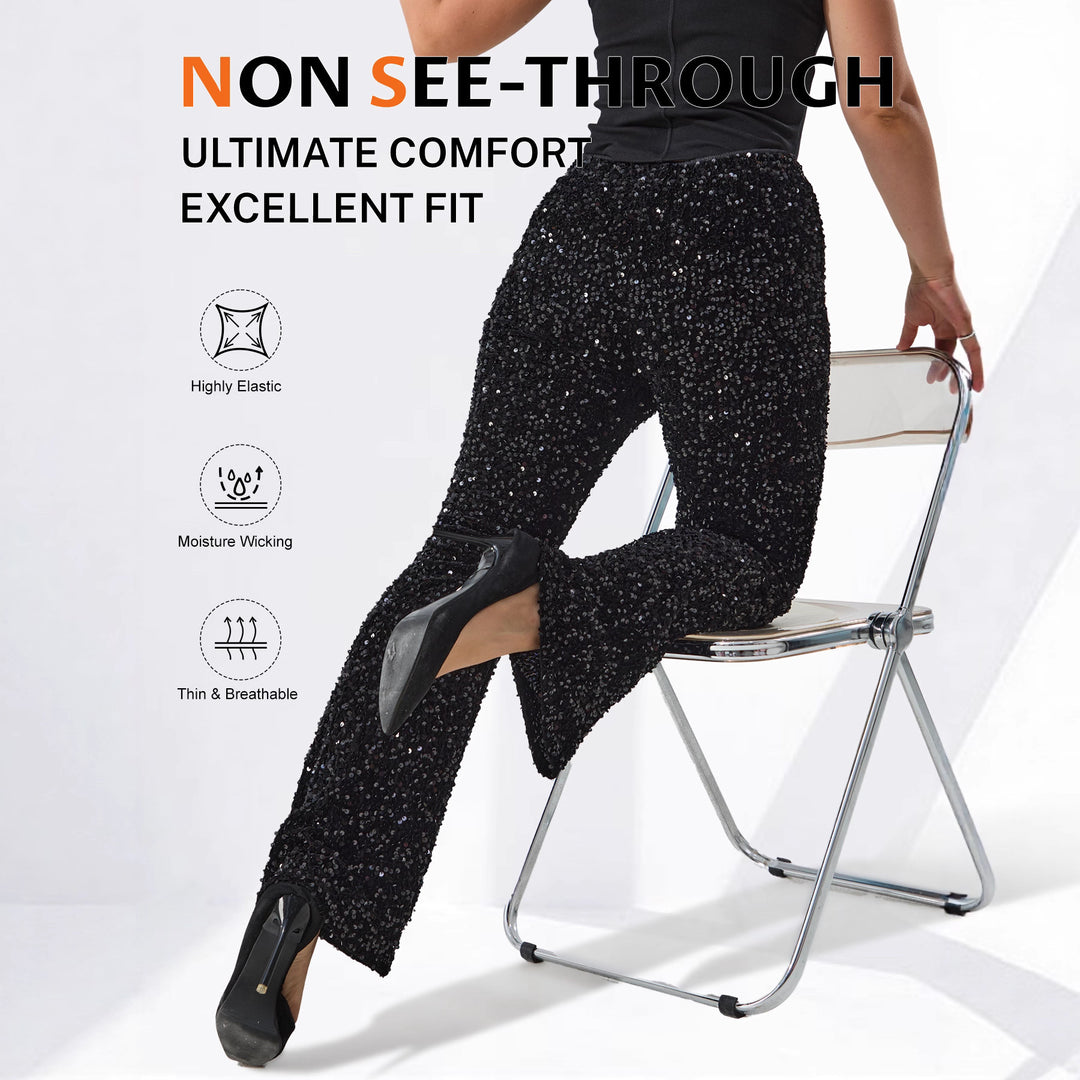 Damen Glamouröse Pailletten-Flared-Hose mit hohem Bund und Stretch Shopy Nory
