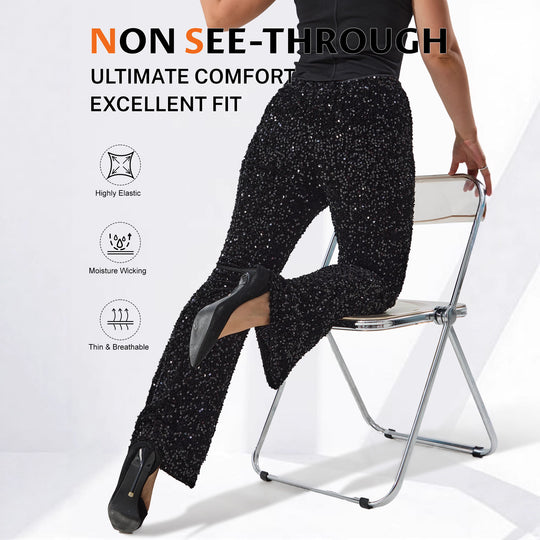 Damen Glamouröse Pailletten-Flared-Hose mit hohem Bund und Stretch Shopy Nory