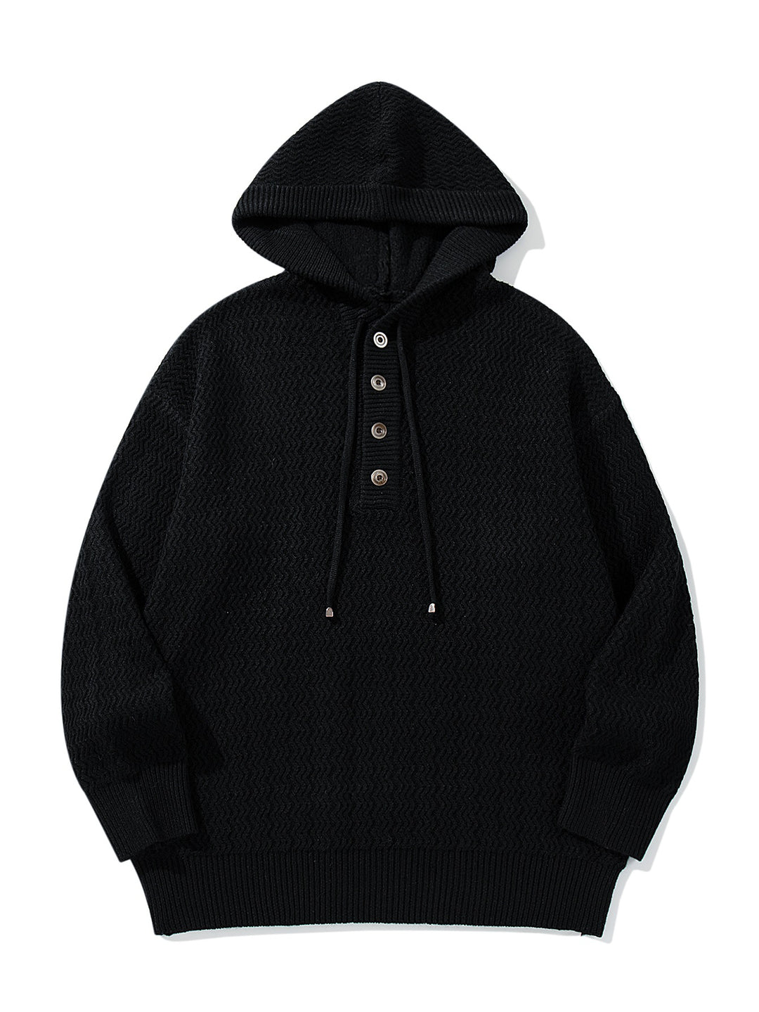 Unisex Strukturierter Kapuzen‑Strickpullover mit Henley‑Knopfleiste Shop Nory