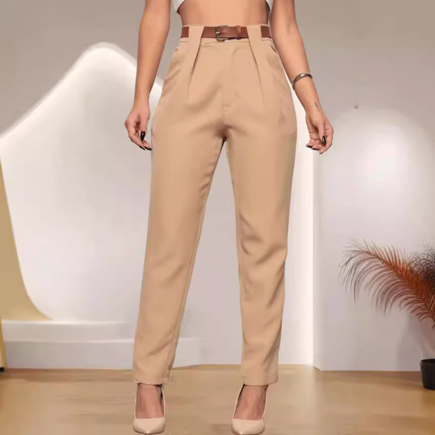 Damen elegante Hochbundhose mit Faltendetails