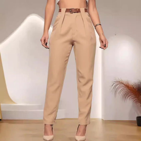 Damen elegante Hochbundhose mit Faltendetails