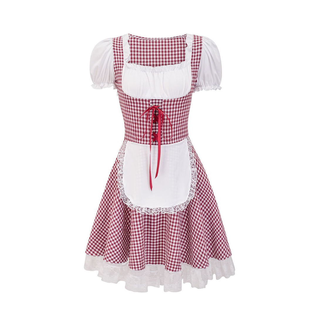 Damen nan Trachtenkleid im Vichy-Stil mit Puffärmeln, Schnürkorsett und Spitzenschürze Shop Nory
