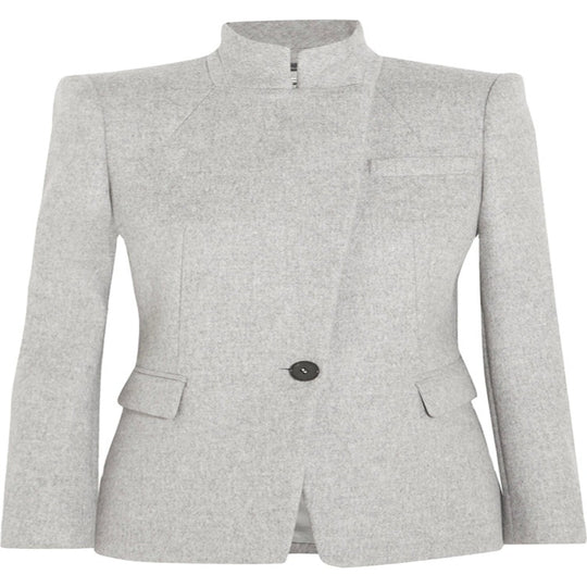 Damen Taillierter Wollmix‑Blazer mit Stehkragen, strukturierter Schulter und Pattentaschen Shop Nory