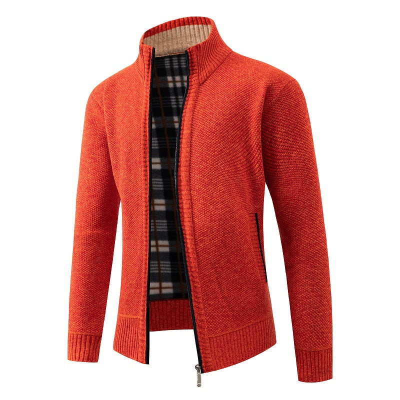 Herren Strukturiertes Zip-Strickjacke mit Karo‑Fleece‑Futter und Stehkragen Shop Nory