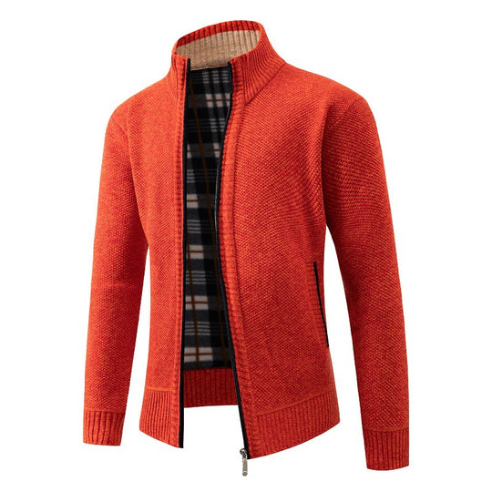 Herren Strukturiertes Zip-Strickjacke mit Karo‑Fleece‑Futter und Stehkragen Shop Nory