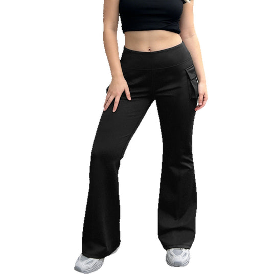Damen Cargo Flared Leggings mit hoher Taille und aufgesetzter Tasche Shopy Nory