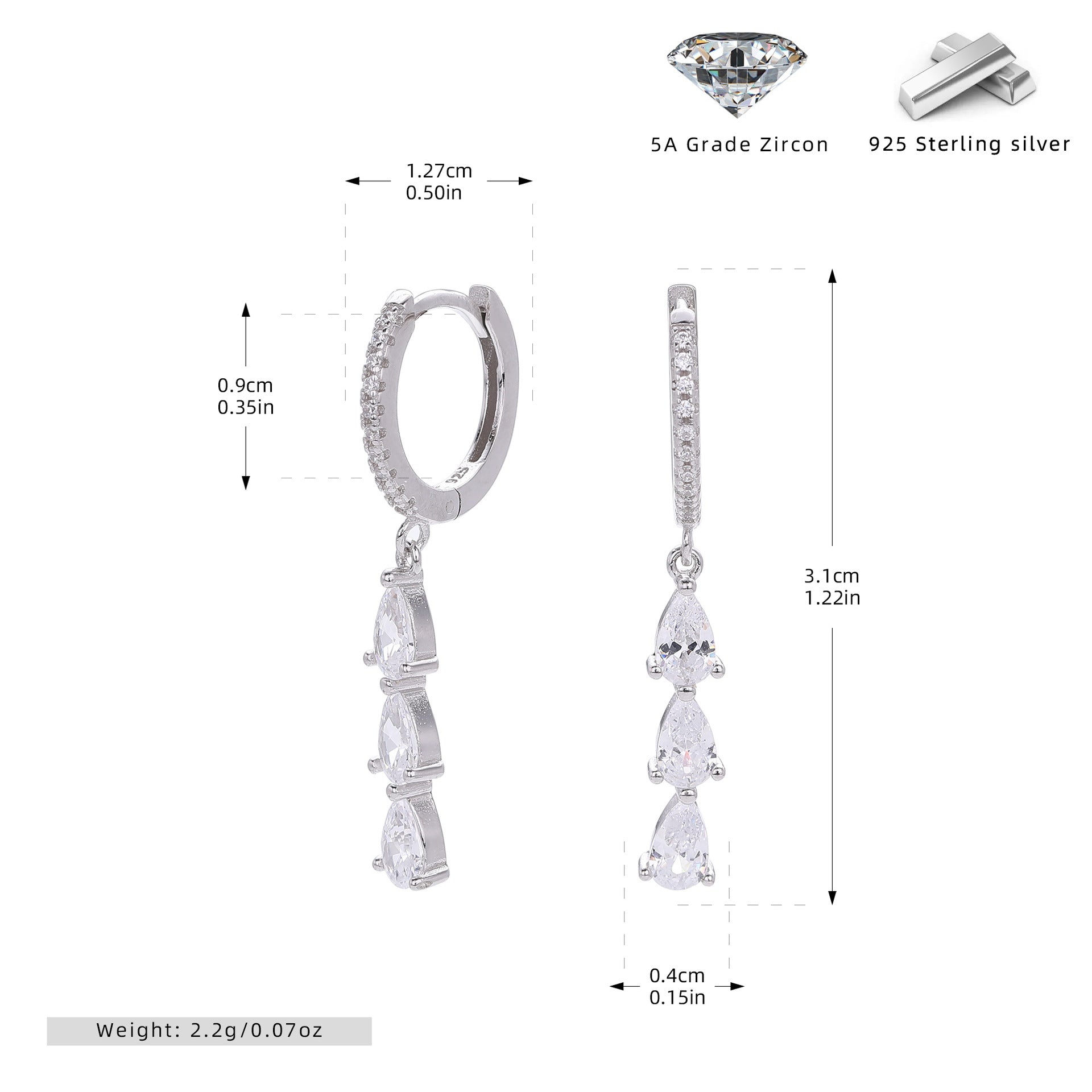 Damen Ohrhänger mit luxuriösen Zirkonanhängern aus hochwertigem 925 Sterling Silber Shop Nory