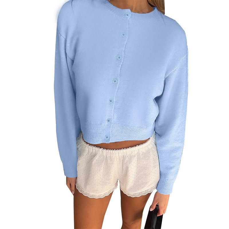 Damen Cropped-Cardigan aus Feinstrick mit langem Ärmel und geripptem Saum Shop Nory