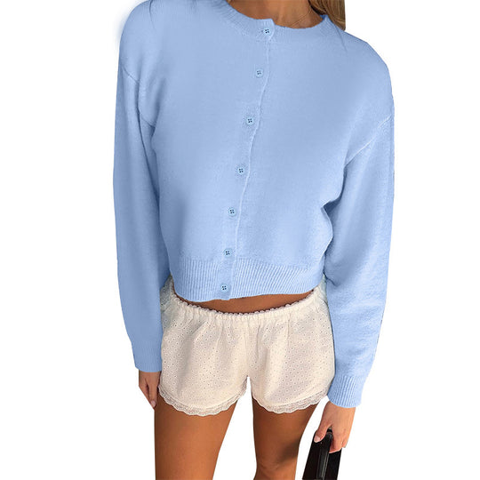 Damen Cropped-Cardigan aus Feinstrick mit langem Ärmel und geripptem Saum Shop Nory