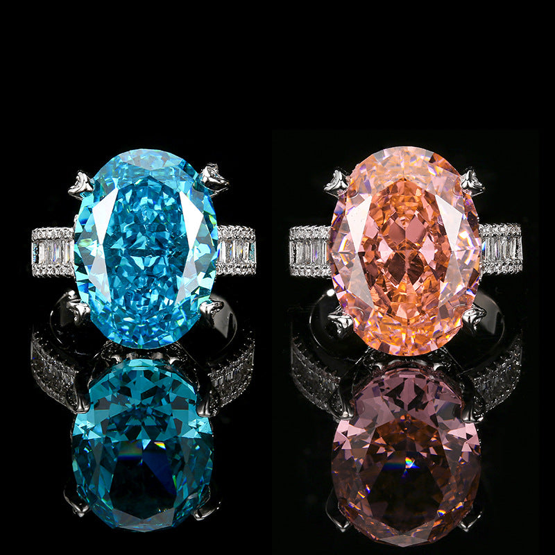 Luxuriöser ovaler Morganit Solitär-Verlobungsring mit Diamanten-Pavé-Platinband