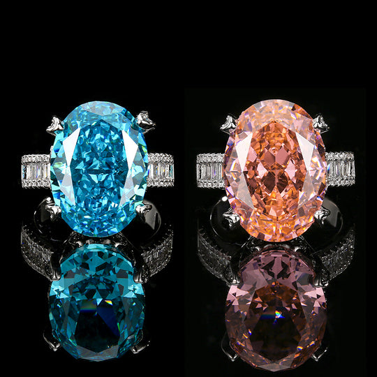 Luxuriöser ovaler Morganit Solitär-Verlobungsring mit Diamanten-Pavé-Platinband