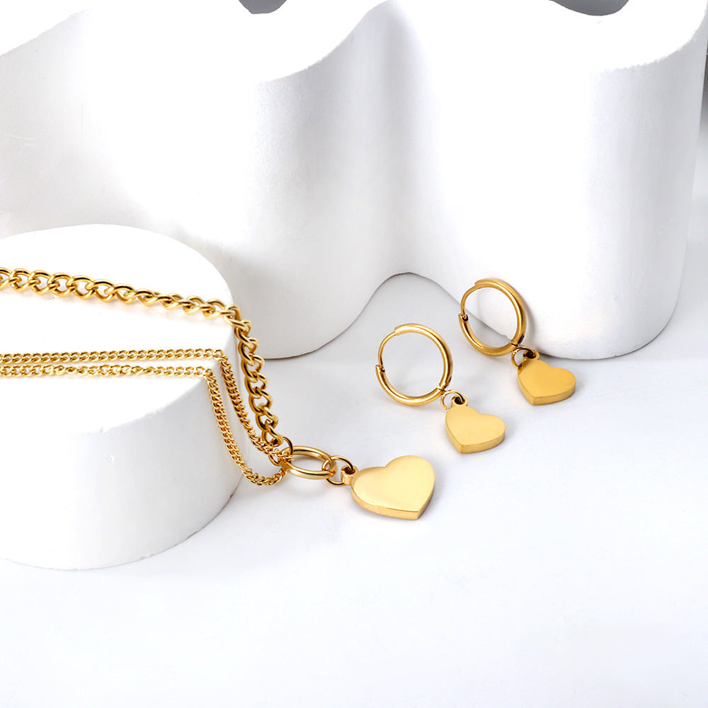Damen Schmuckset mit hängenden Herzanhängern aus hochwertigem Edelstahl und vergoldeter Kette Shop Nory