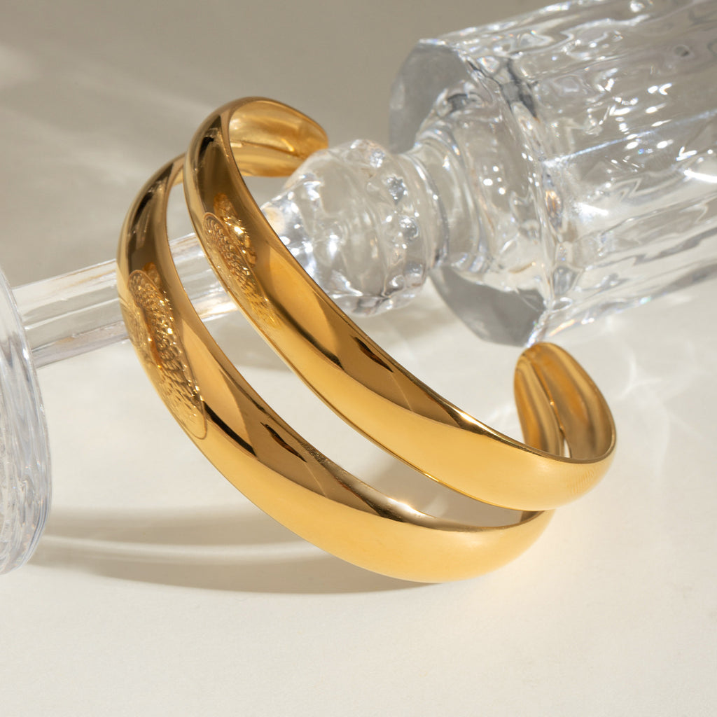 Damen Offenes Armreif mit elegantem Wellen-Design aus Edelstahl Shop Nory