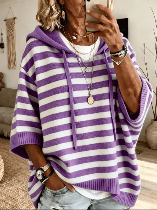 Damen Oversize Strickponcho mit Kapuze und kurzen Ärmeln Shop Nory