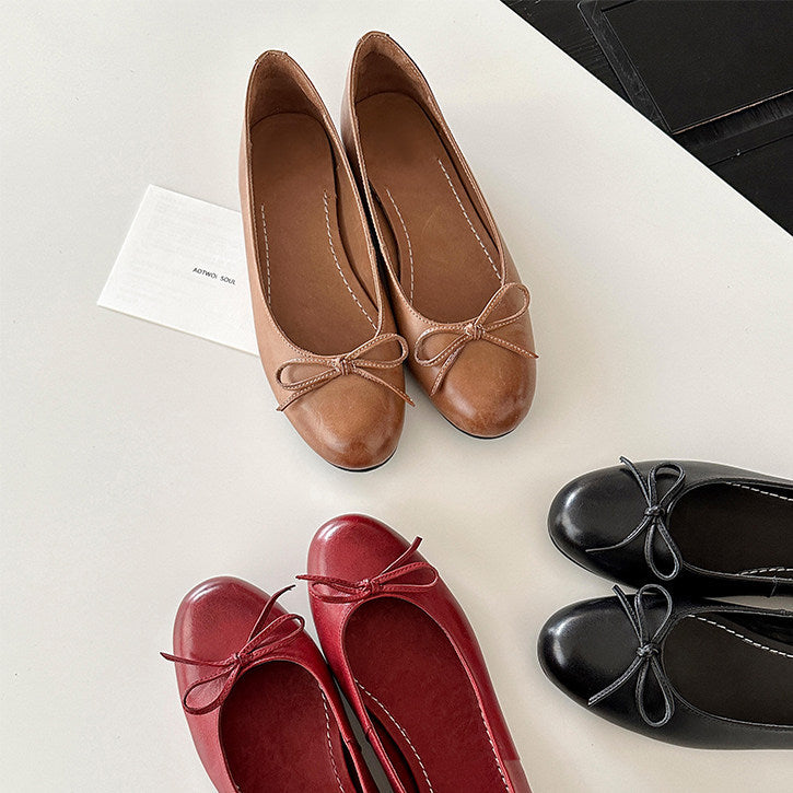 Damen Ballerina Schuhe aus weichem Leder mit elegantem Schleifendetail