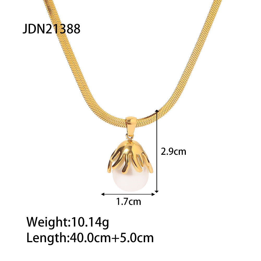Damen Halskette mit eleganten Perlenanhänger und hochwertiger Goldkette Shop Nory