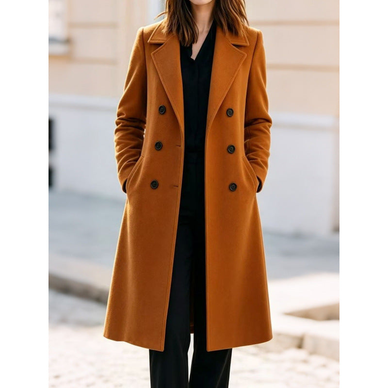 Damen Klassischer Doppelreihiger Wollmix-Mantel mit konturierter Taille Shop Nory