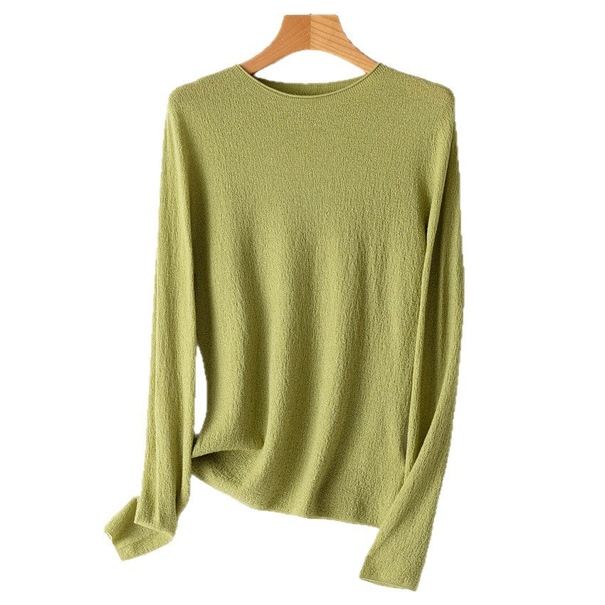 Damen Leichter strukturierter Langarm-Strickpullover mit Rundhals und feiner Crinkle-Optik Shop Nory