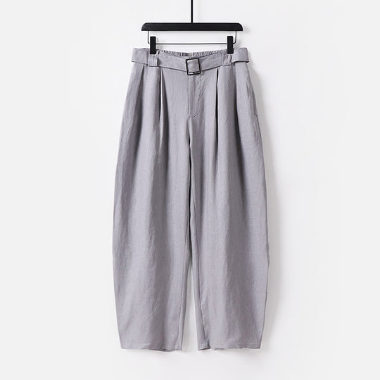 Damen Hochgeschnittene weite Leinenmix-Hose mit Bundfalten und Stoffgürtel Shop Nory