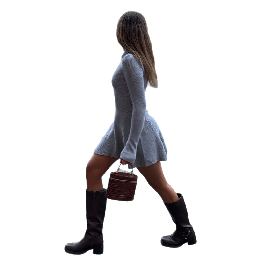 Damen nan geripptes Polokleid mit taillierter Miederform und ausgestelltem Volantrock Shop Nory