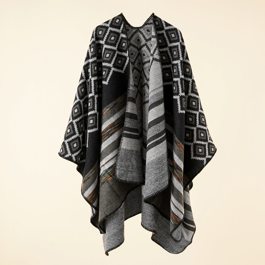 Damen Wende-Serape-Poncho im Jacquard‑Web mit geometrischem Quadratmuster Shop Nory
