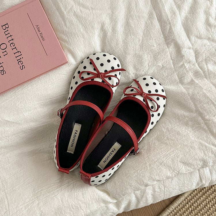 Damen Ballerinas mit dekorativem Schleifen-Design und Punktmuster