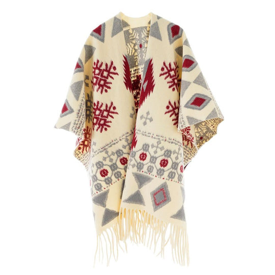 Damen Jacquard Überwurfcape aus feinem Strick mit Paisley-Bordüre Shop Nory