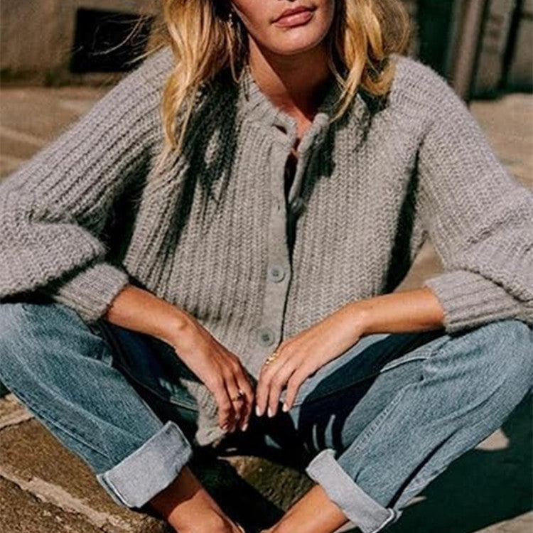 Damen Oversize Mohair-Effekt Strickjacke mit Rippenstruktur und Rundhalsausschnitt Shop Nory