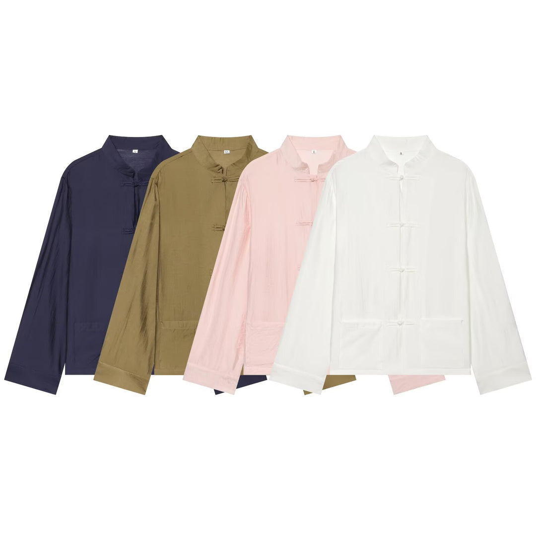 Unisex Leichte Baumwoll-Tunika mit Stehkragen und traditioneller Froschknopf‑Verschluss Shop Nory