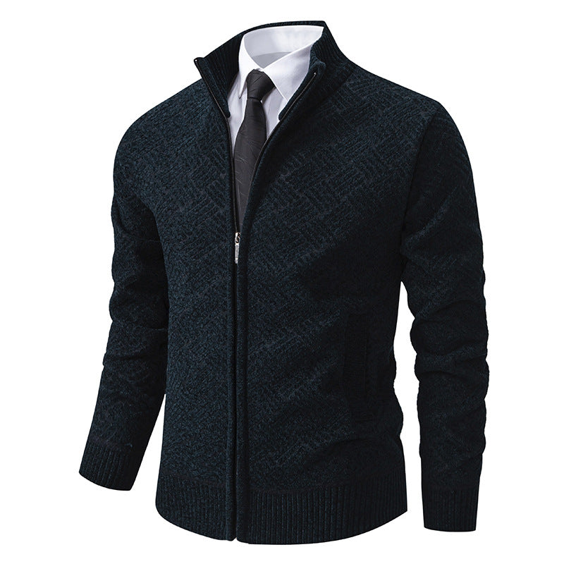 Herren Strick-Zipjacke mit geometrischem Strukturmuster und Stehkragen Shop Nory