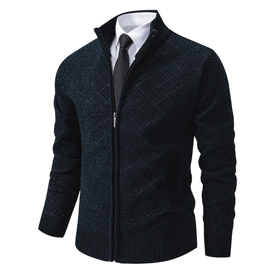 Herren Strick-Zipjacke mit geometrischem Strukturmuster und Stehkragen Shop Nory