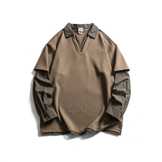 Herren Lagenlook-Pullover mit integriertem Karo-Hemdkragen und eingesetzten Hemdärmeln Shop Nory