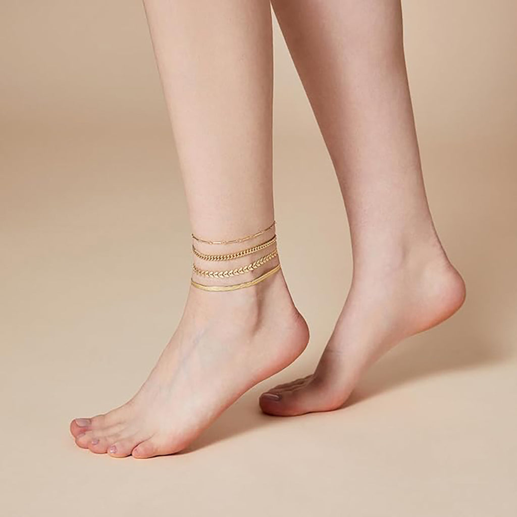 Damen Fußkettchen-Set mit eleganten Glieder- und Zierketten Shop Nory