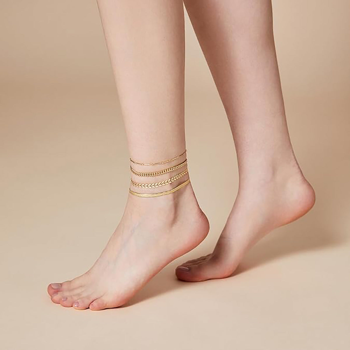 Damen Fußkettchen-Set mit eleganten Glieder- und Zierketten Shop Nory