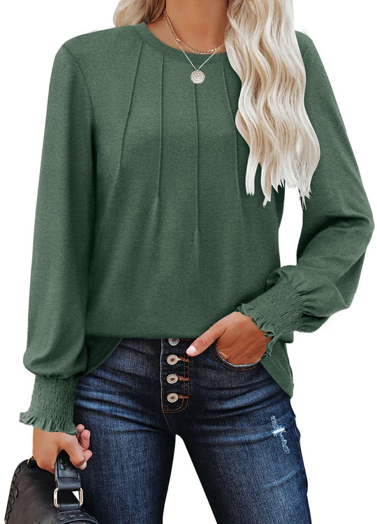 Damen Longsleeve-Tunika mit senkrechten Biesen und gerafften Rüschbündchen Shop Nory