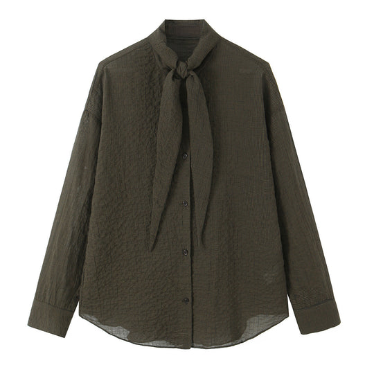 Damen Oversize-Bluse mit Schleifenkragen und feinem Vichy-Karo Shop Nory